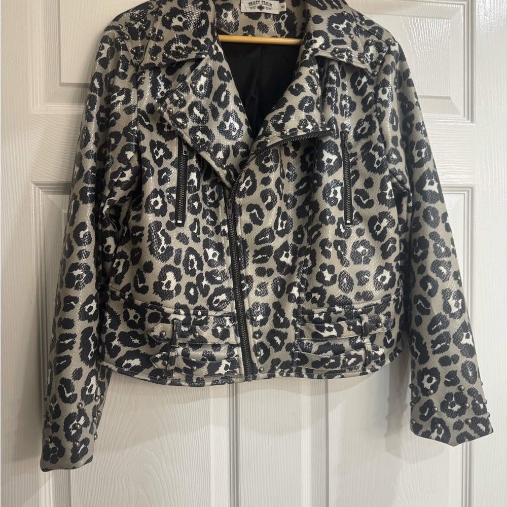 Crazy Train Black and Gray Leather Jacket Moto Style